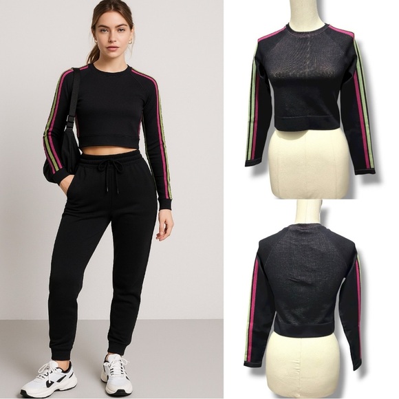 320 Fabletic | NWT Black Aisley Seamless Long Sleeve Crop Top (Size S) - Picture 1 of 13